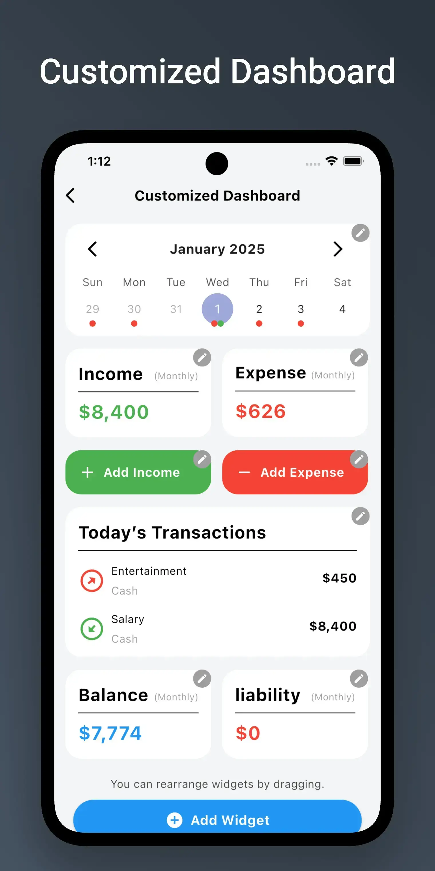 Dashboard Overview – Money Manager App