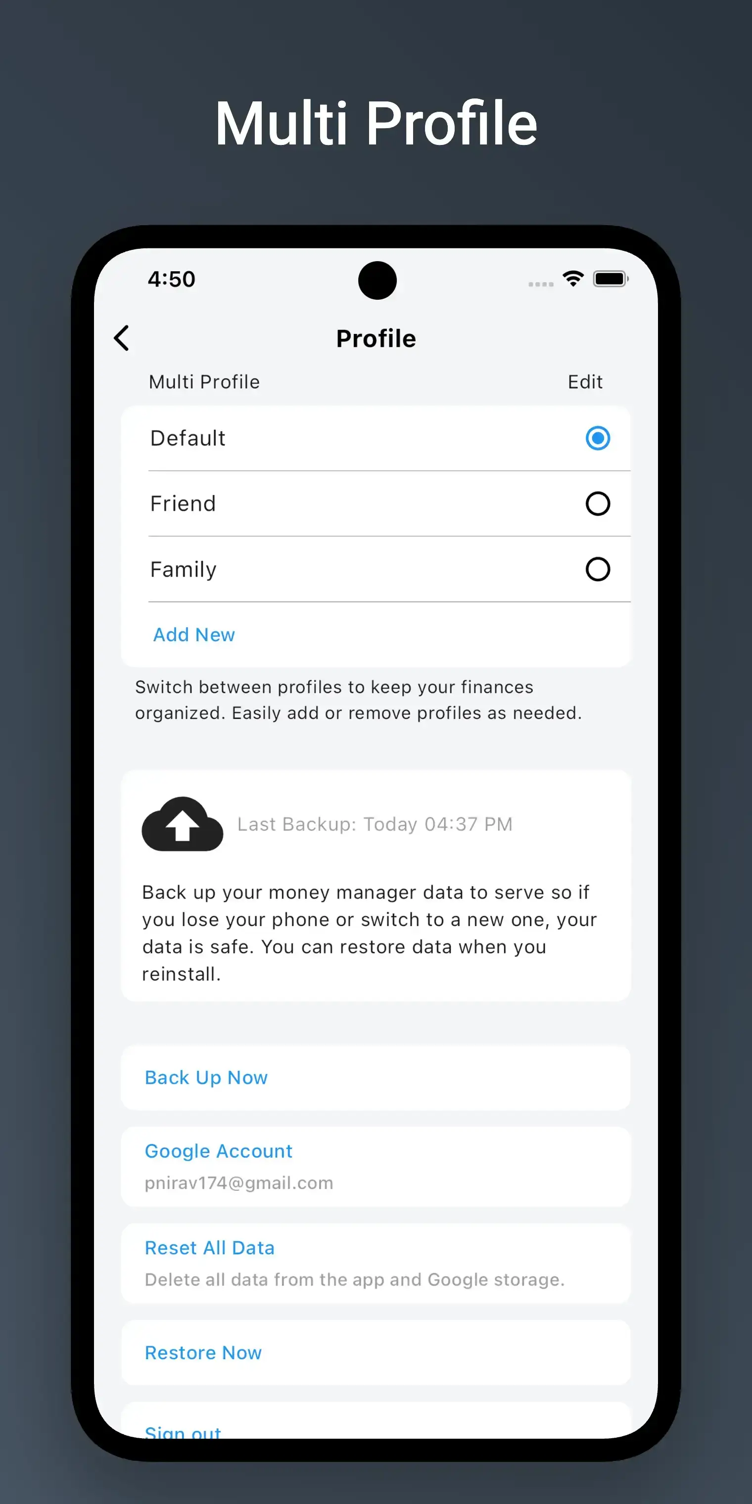 Cashbook Entry Page – Money Manager